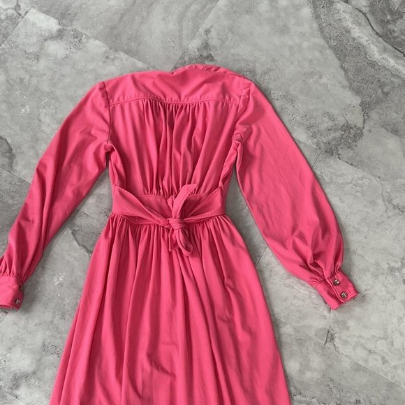 Leslie J Vintage 70s Union Made Pink Mod Style Dress Small 5-6 Spread Collar - Picture 3 of 11